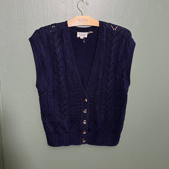 Vintage Russ Studio Navy Knit Vest Cable Knit Sweater Size M - Picture 3 of 6